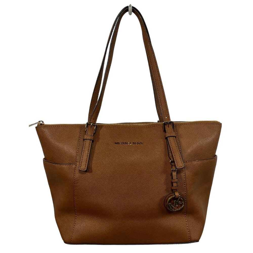 MICHAEL KORS Brown Medium JET SET Saffiano Leather Top Zip Tote Bag Quiet Luxury